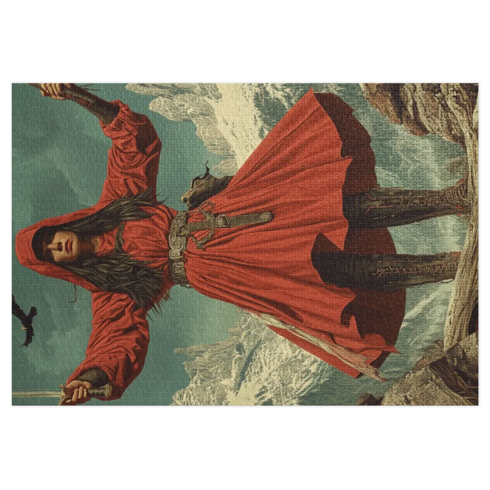 Woman in Red Hooded Dress with Swords | Jigsaw Puzzle (252/520 pieces)
