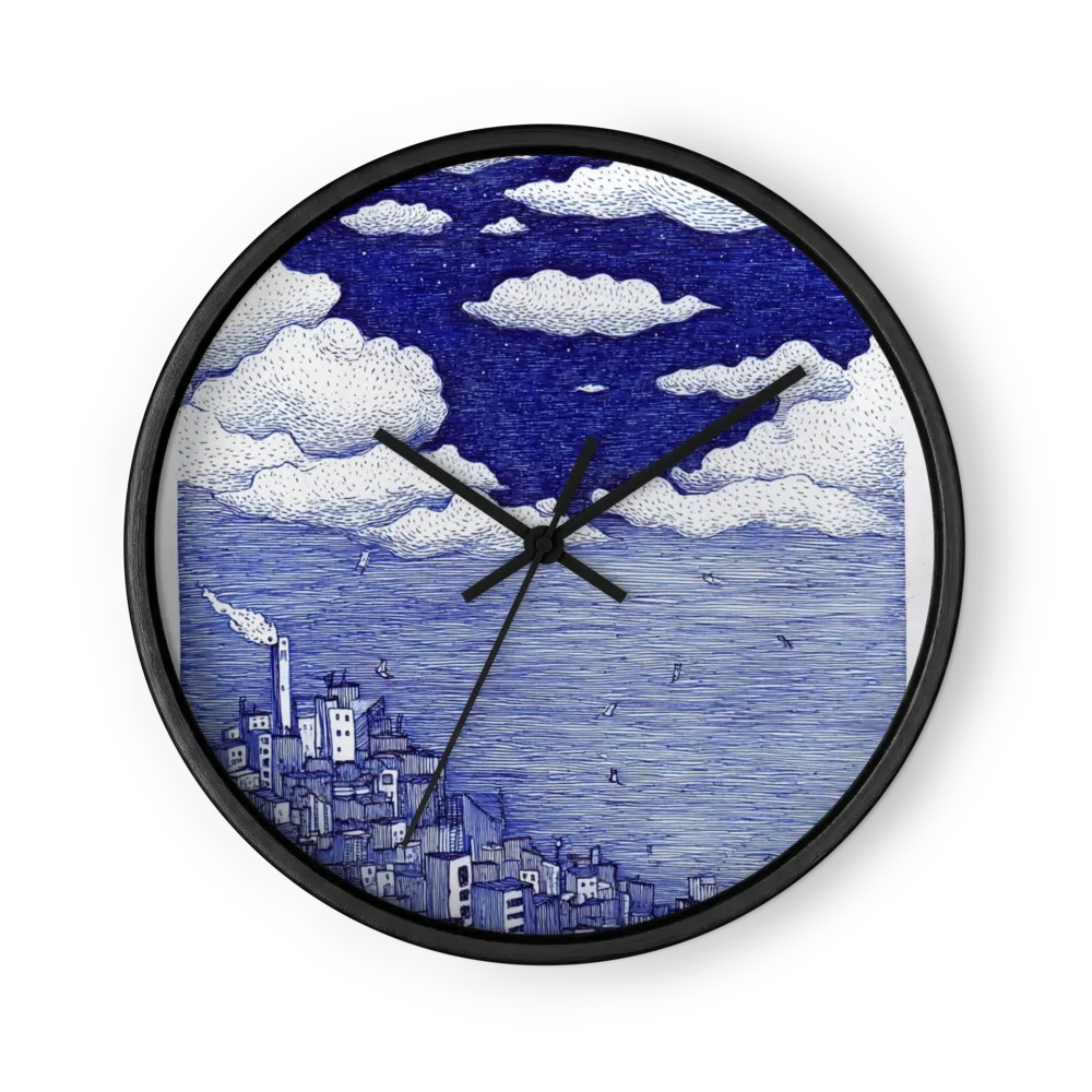 Küstenstadt unter Sternenhimmel | Wanduhr