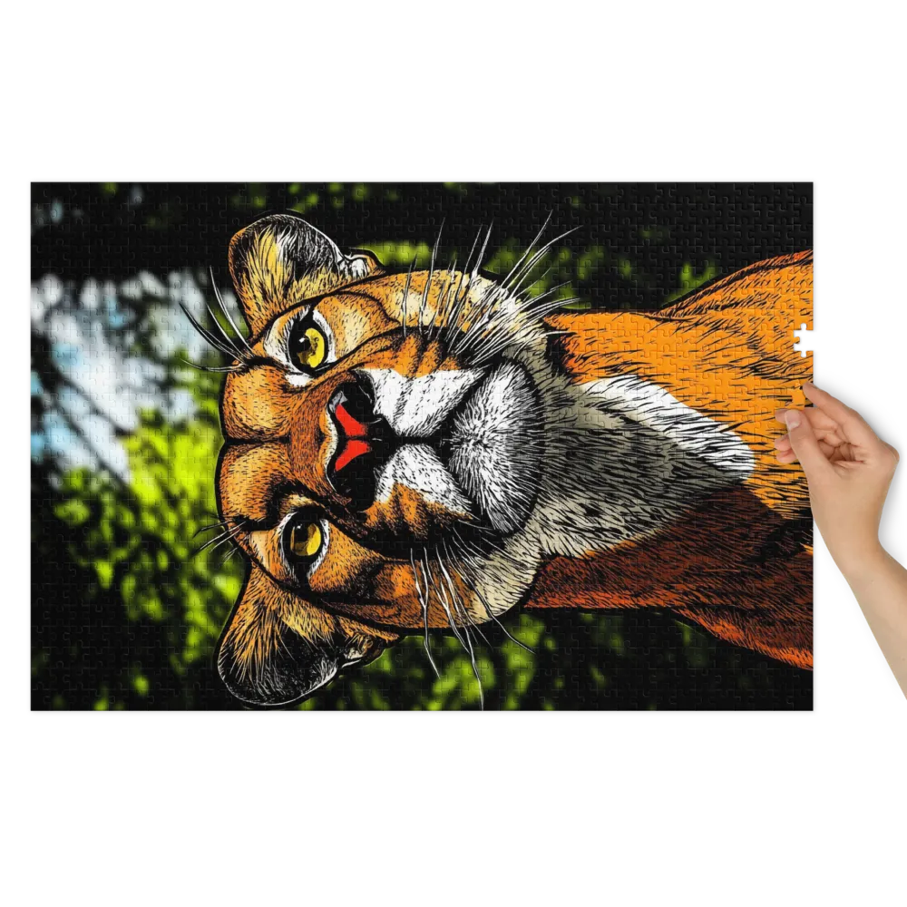 Stylized Cougar Portrait 
 Jigsaw Puzzle in Tin Box