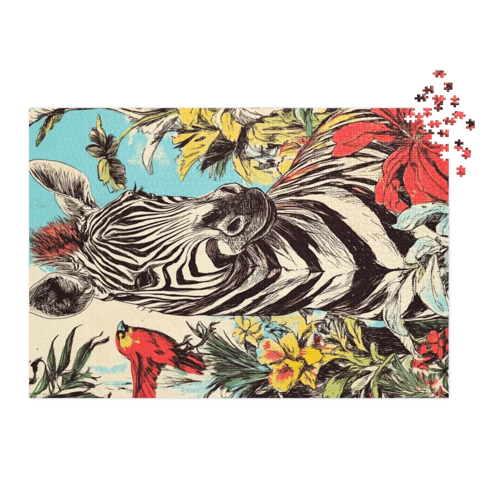 Zebra in the Jungle 
 Jigsaw Puzzle in Tin Box
