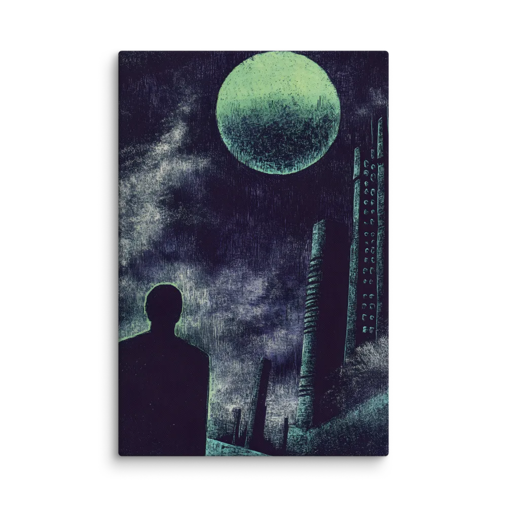 Solitary Figure, Dystopian Moon 
 Canvas | 20″x 30″