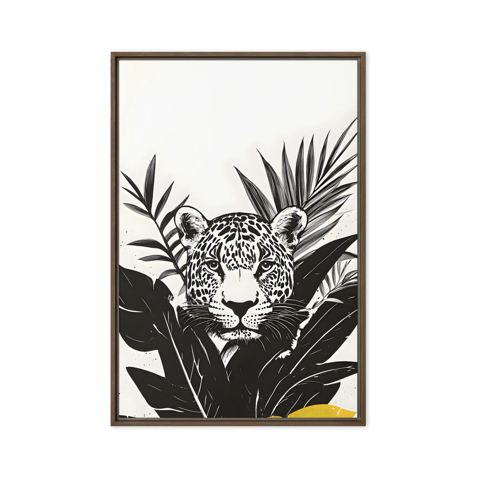 Jaguatirica Cercada por Folhas Tropicais