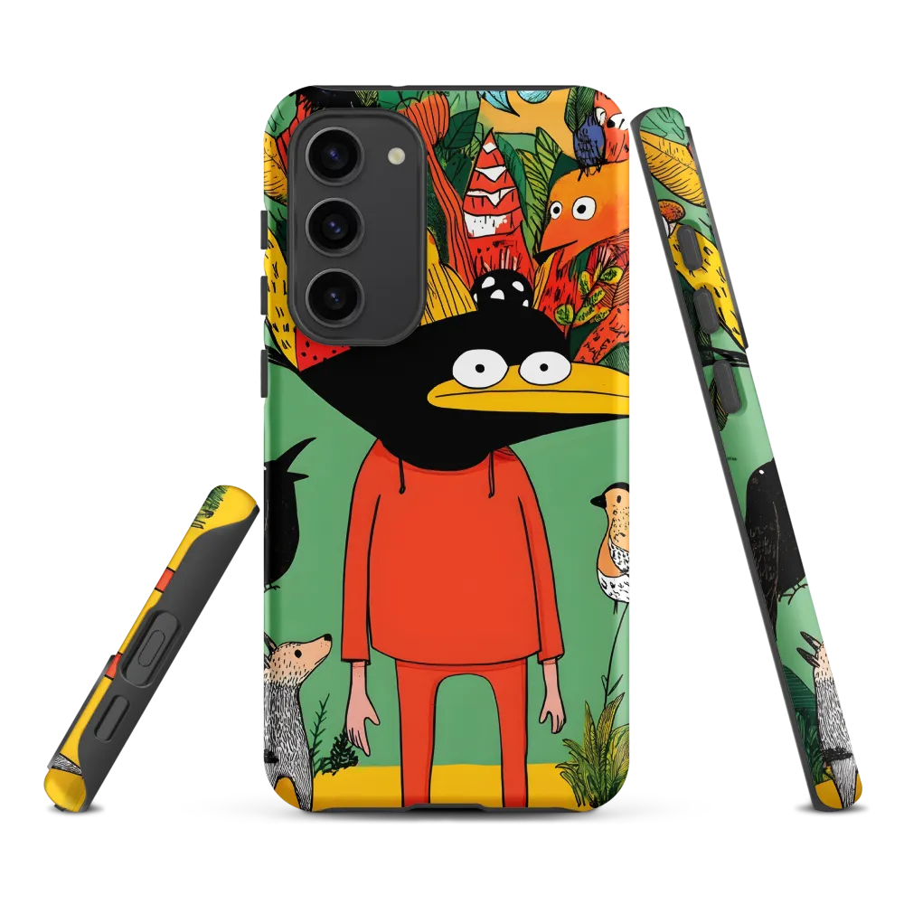 Surreal Bird-Headed Character in a Whimsical Forest | Phone Case