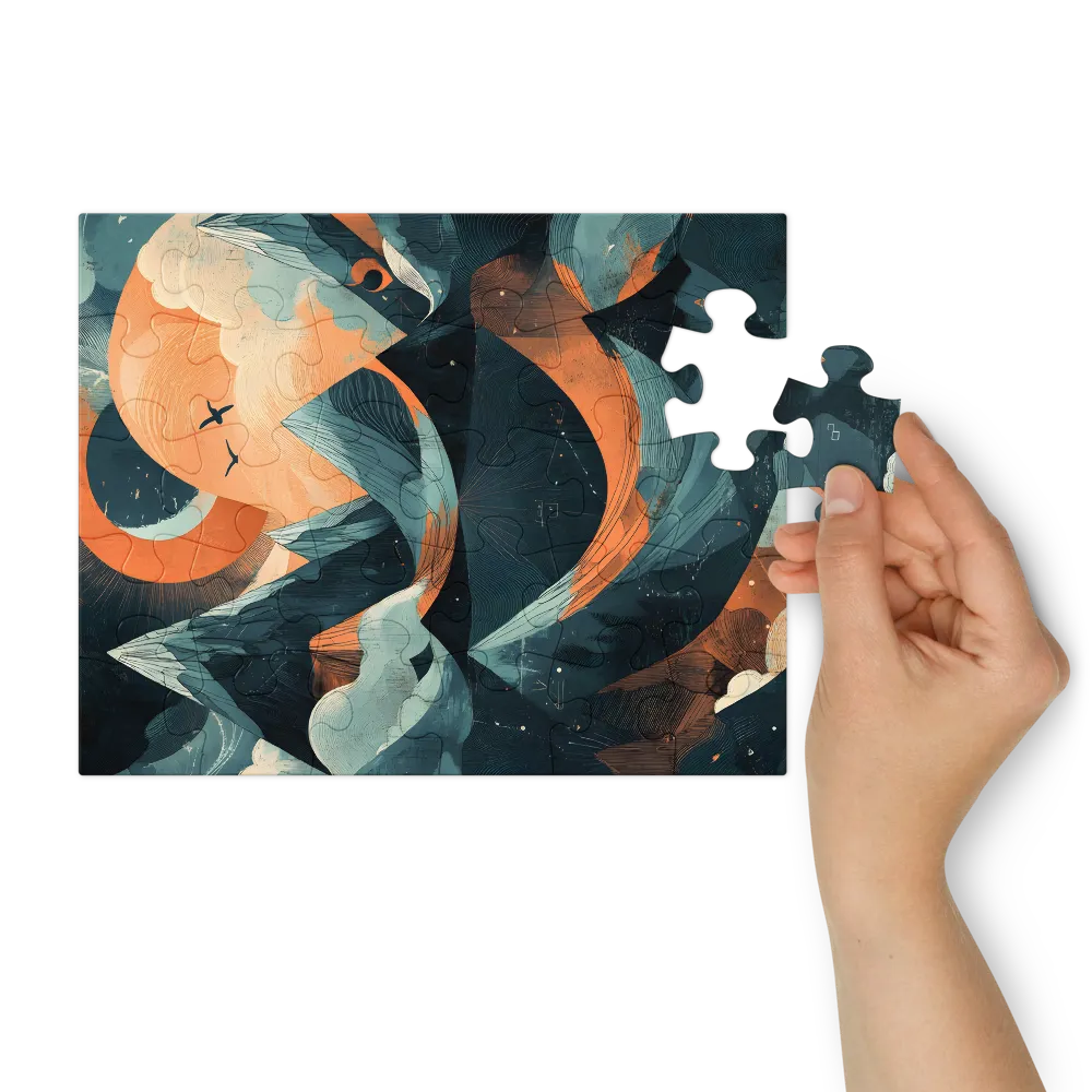 Geometric Mountain Vista 
 Jigsaw Puzzle in Tin Box