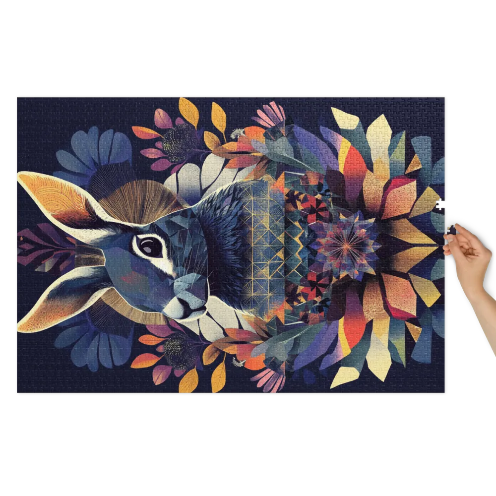 Coelho Floral Geométrico 
 Puzzle em caixa de metal