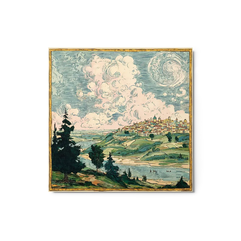 Valley View of Hillside Town | Art Print