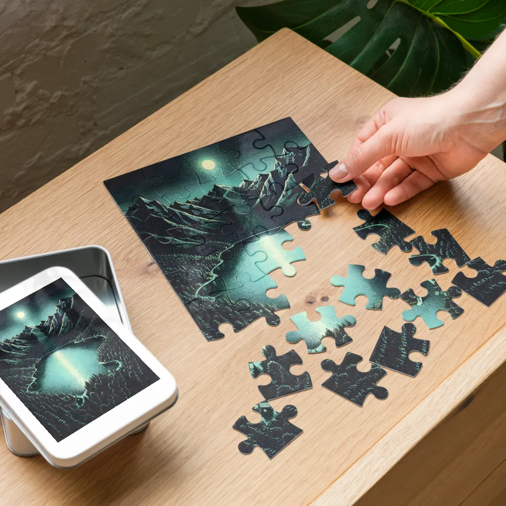 Tranquil Moonlit Lake 
 Jigsaw Puzzle in Tin Box