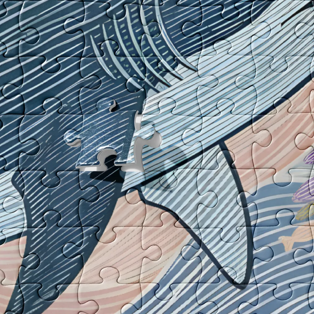 Shark in Flowing Waves 
 Jigsaw Puzzle in Tin Box