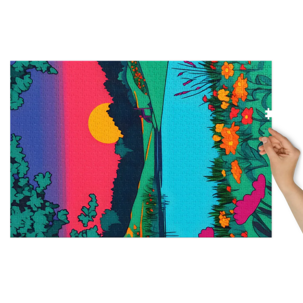 Vivid Sunset Lake 
 Jigsaw Puzzle in Tin Box