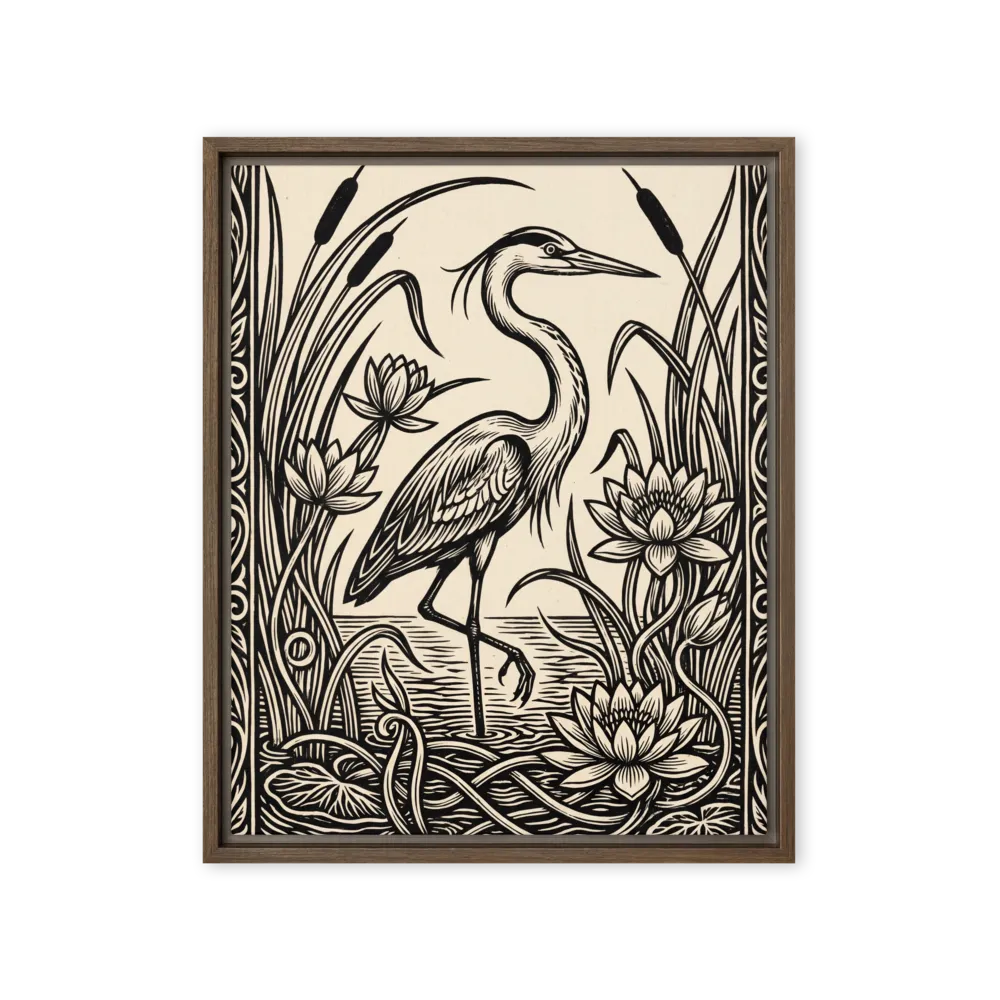 Heron Among Water Lilies 
 Poster with White Frame | 12″x 16″