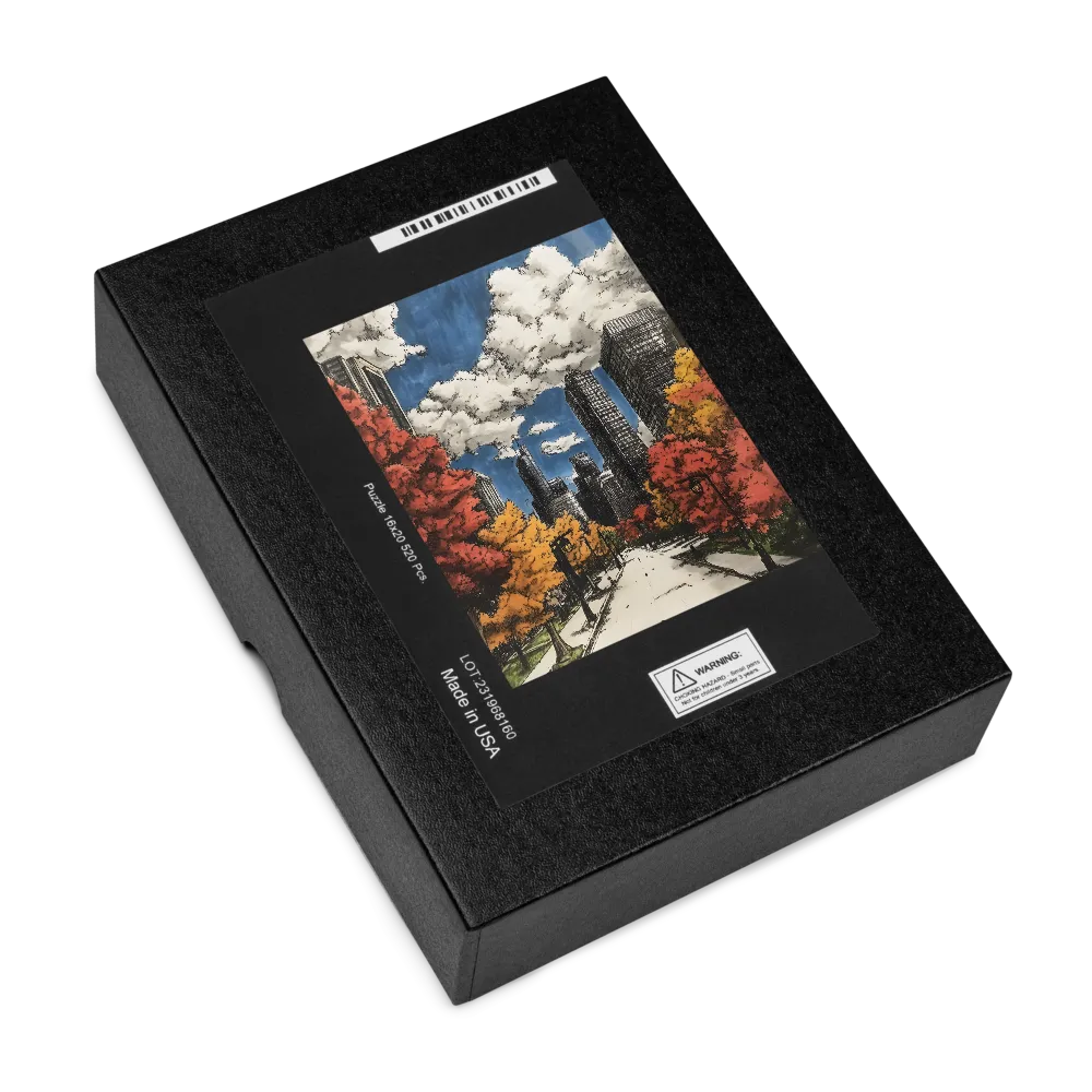 Autumn Cityscape Illustration 
 Jigsaw Puzzle in Tin Box