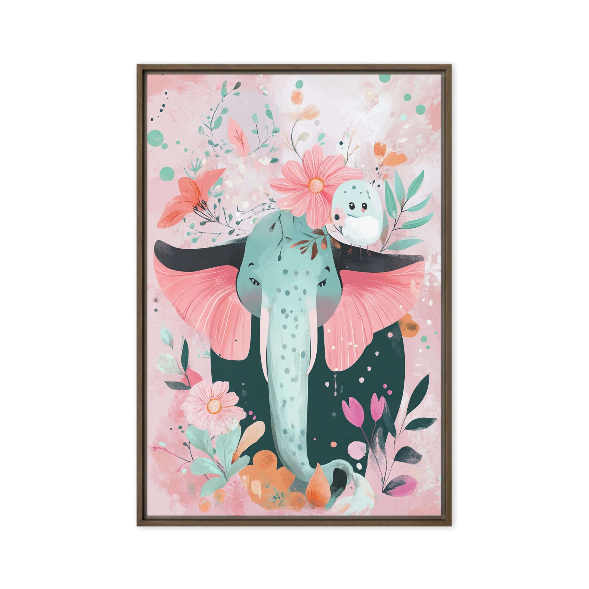 Whimsical Elephant and Bird | Art Print