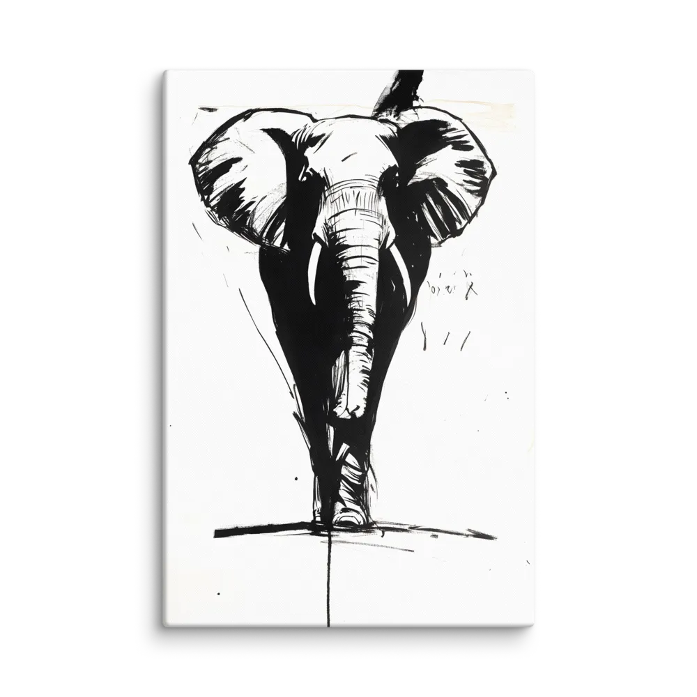 Elephant's Stride: Ink & Shadow 
 Canvas with White Frame