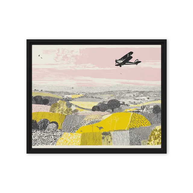 Biplane Over Pastoral Fields | Art Print