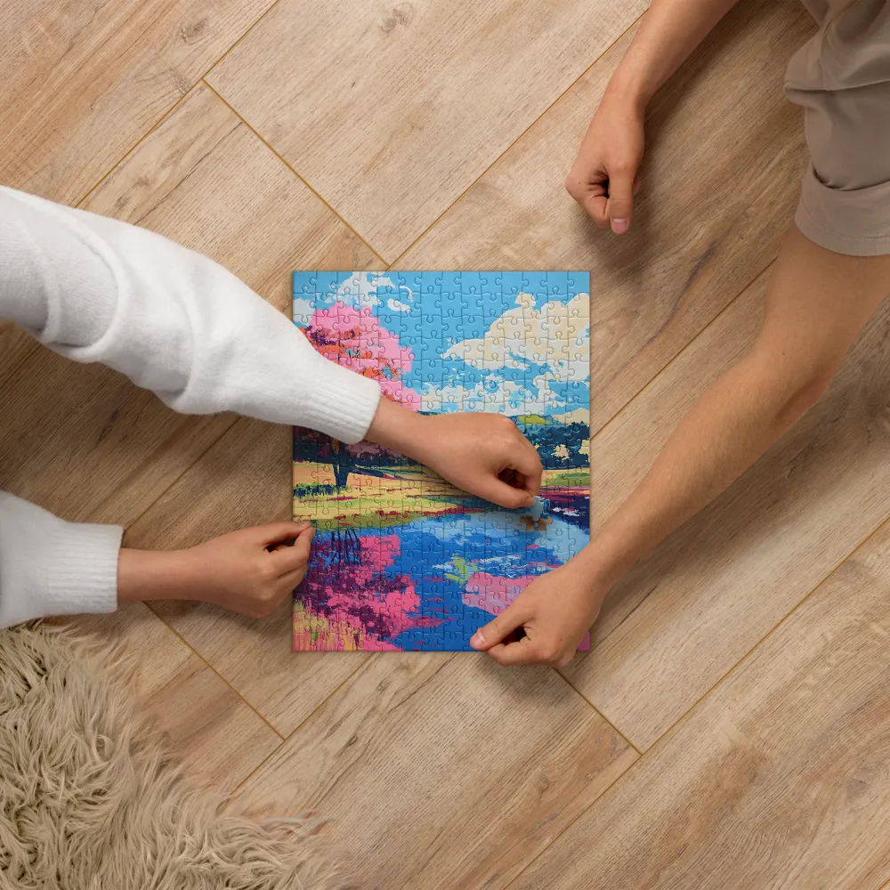 Cherry Blossom Lake Reflection 
 Jigsaw Puzzle