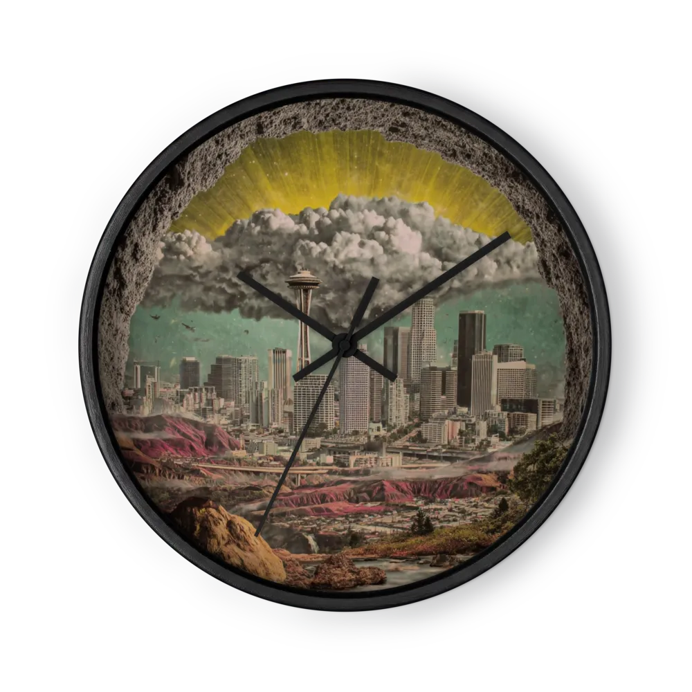 Vintage Dreamscape Collage Clocks — Sepia Peaks, Yellow Sun