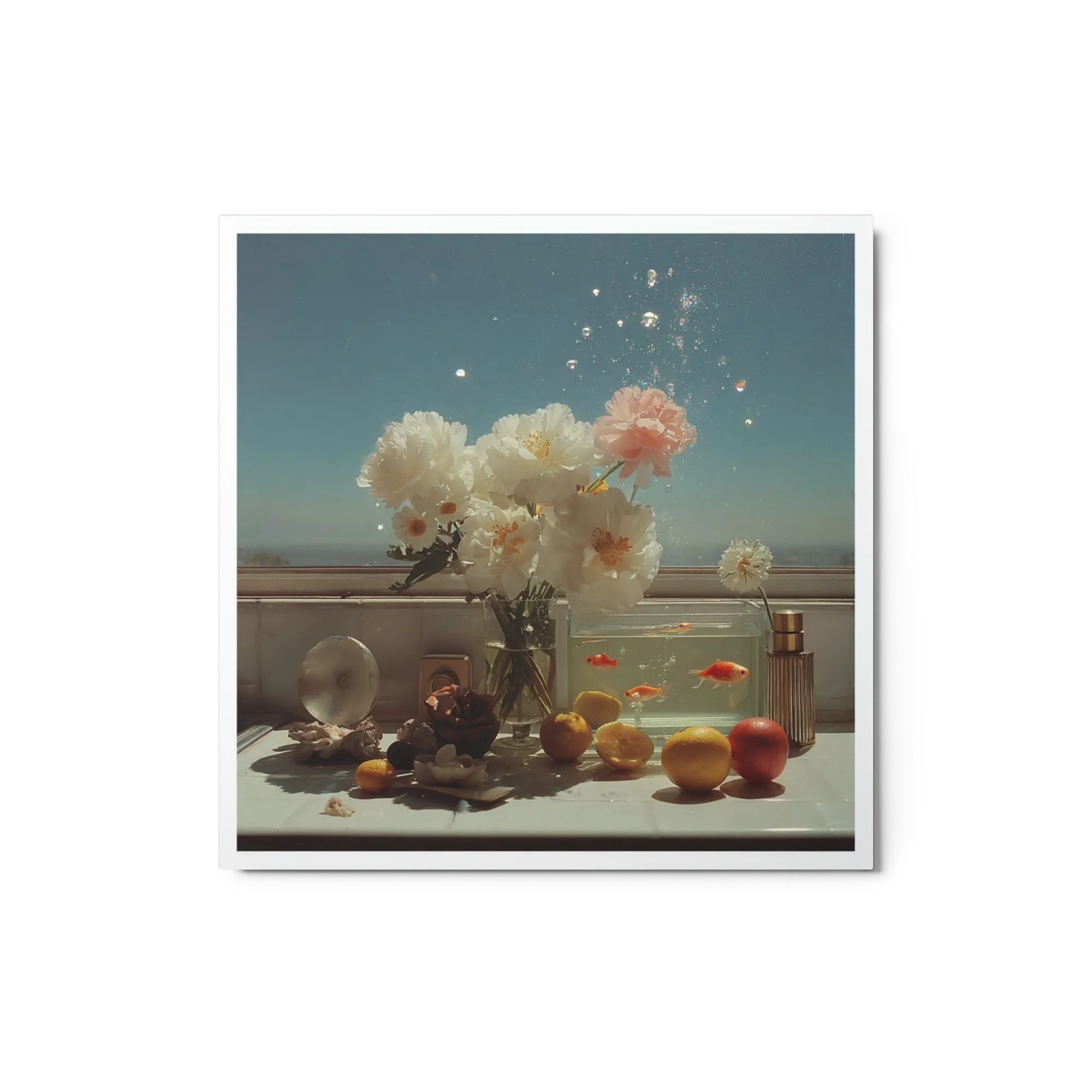 Sunlight Peonies and Goldfish