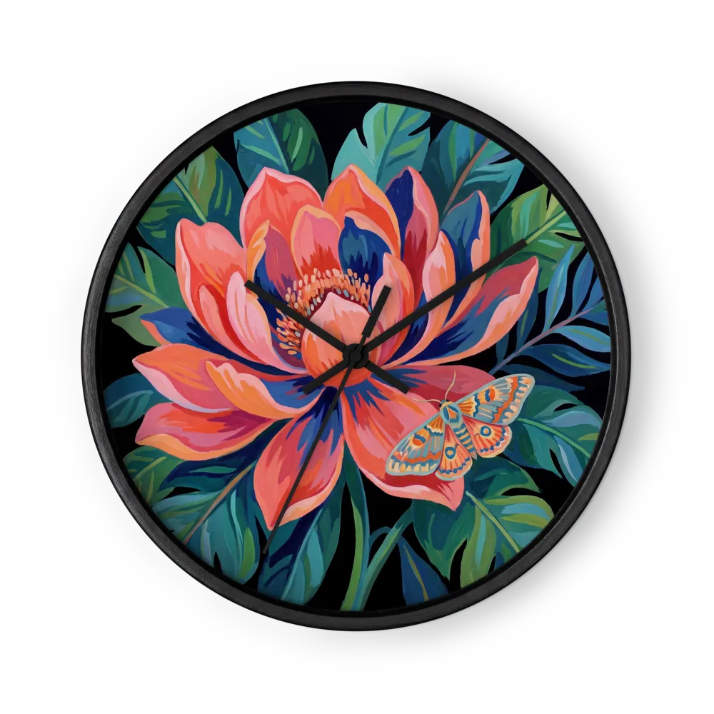 Coral Blossom and Moth | Wall Clock