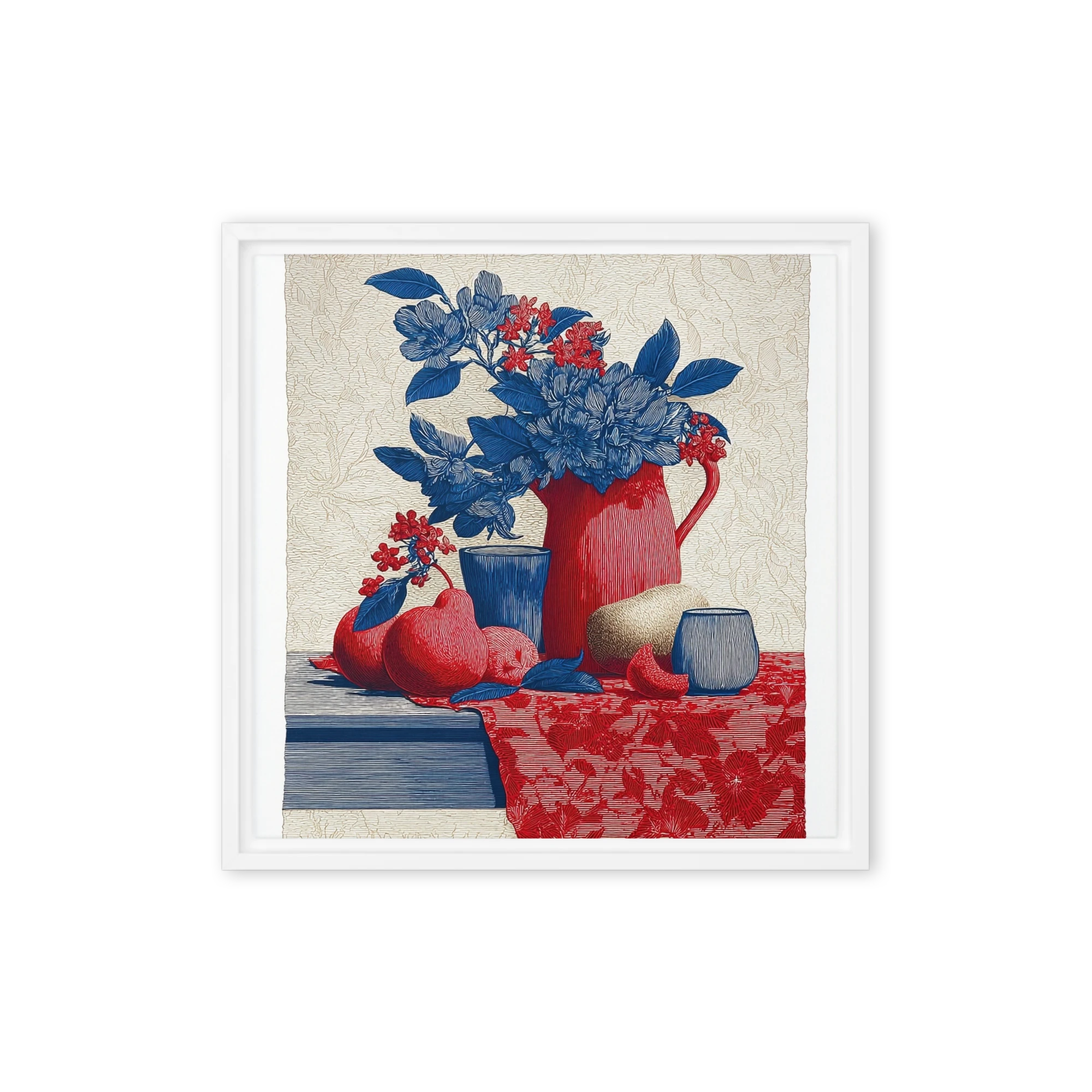 Floral Still Life in Red and Blue