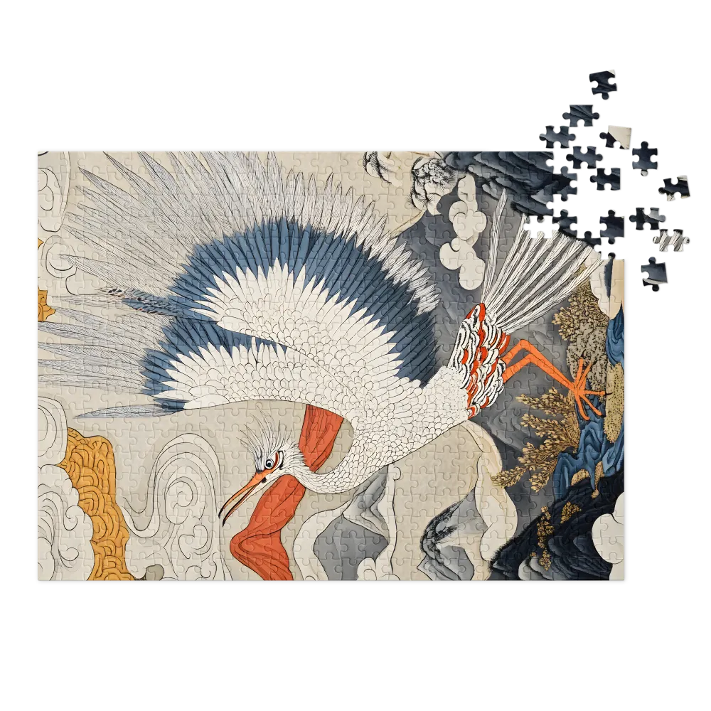 Majestic Crane in Stylized Landscape