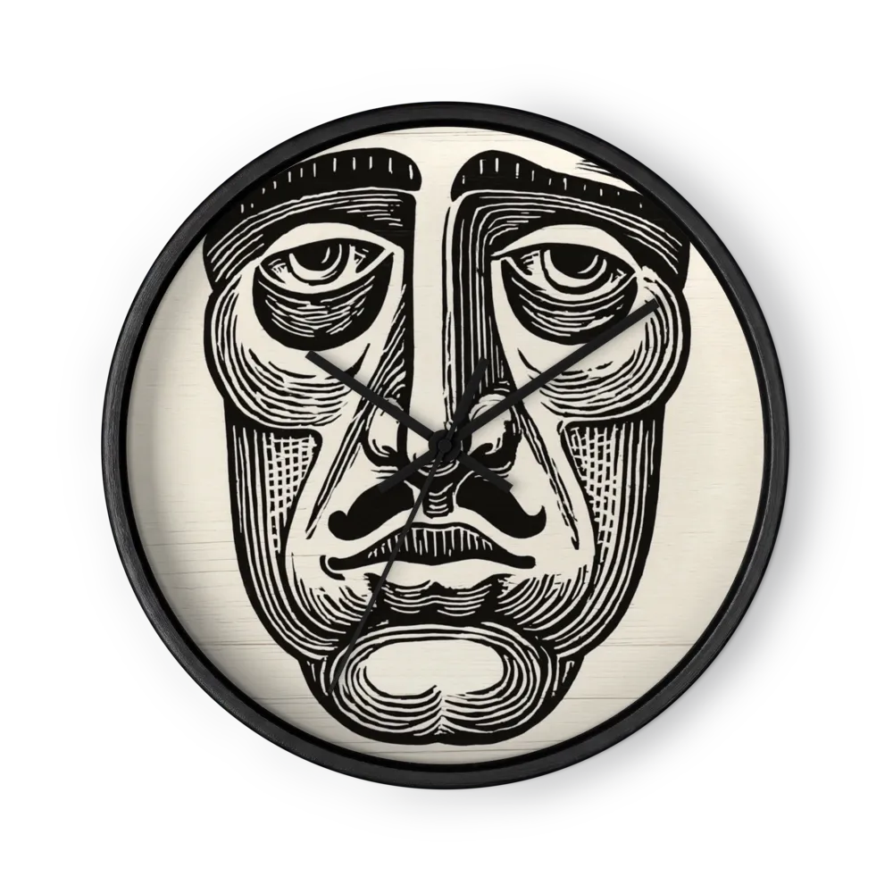 Mustached Linocut Face | Wall Clock