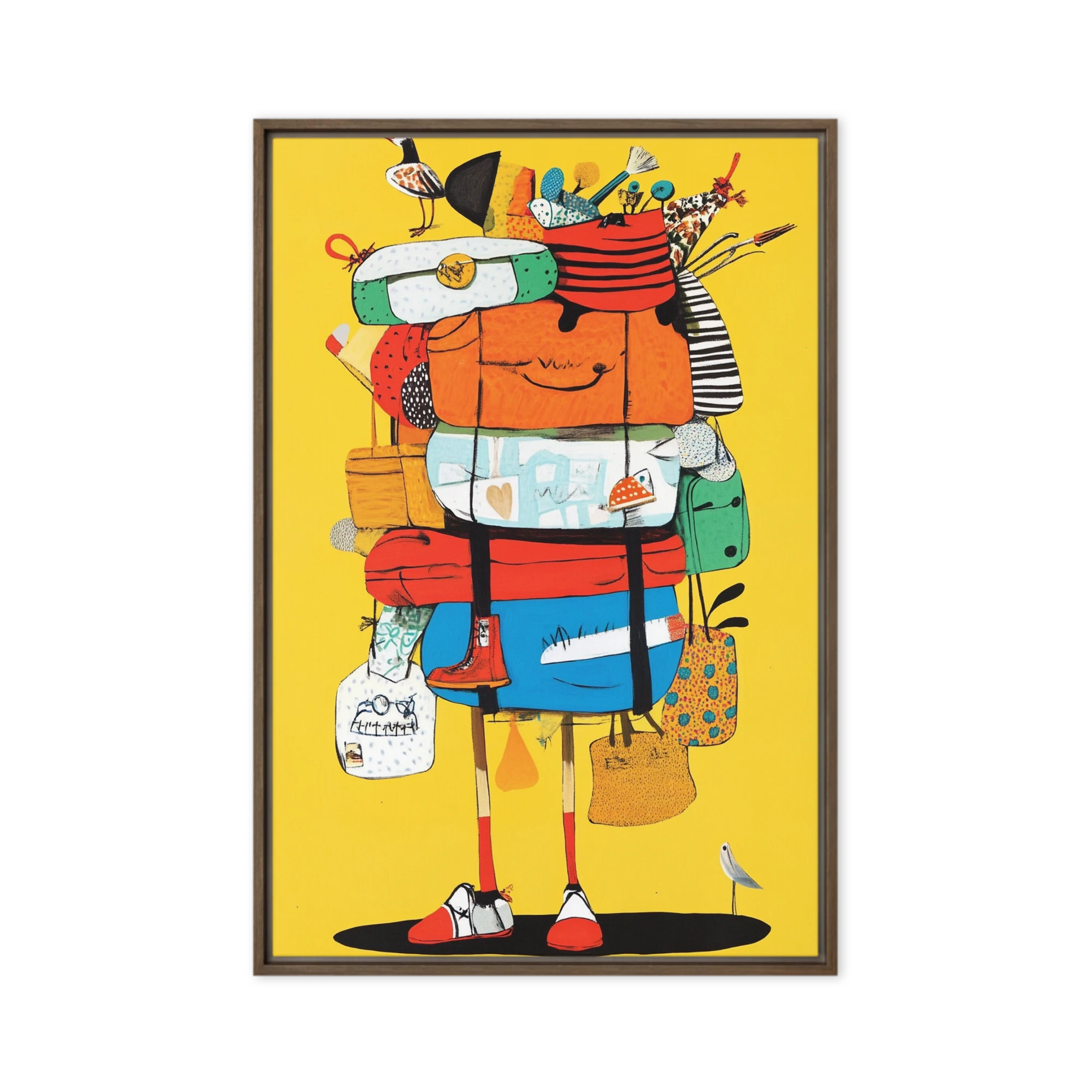 Cheerful Character with Colorful Bags