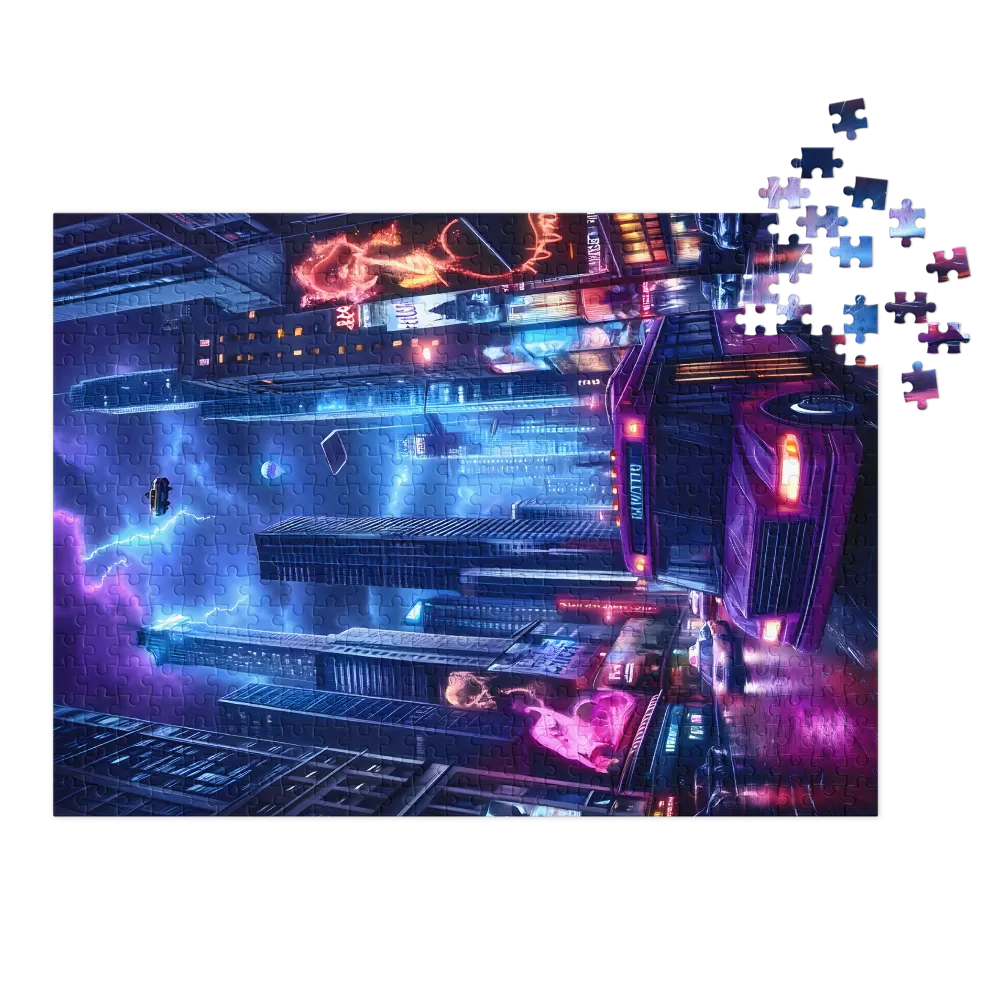 Futuristic Cityscape with Purple Bus