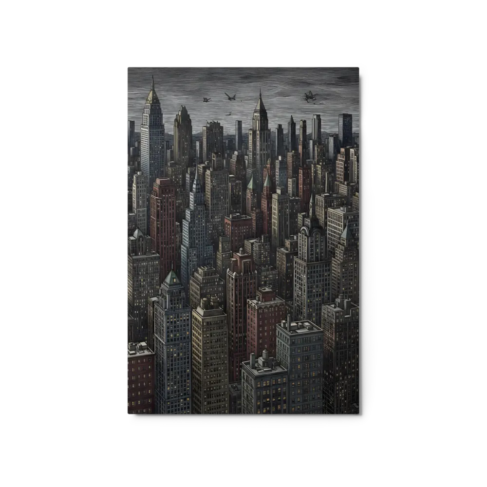 Metropolis Engraving with Airships 
 Canvas with Brown Frame