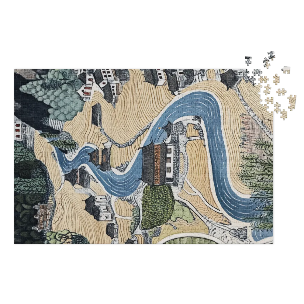 Winding River Through Village Landscape | Jigsaw Puzzle (252/520 pieces)