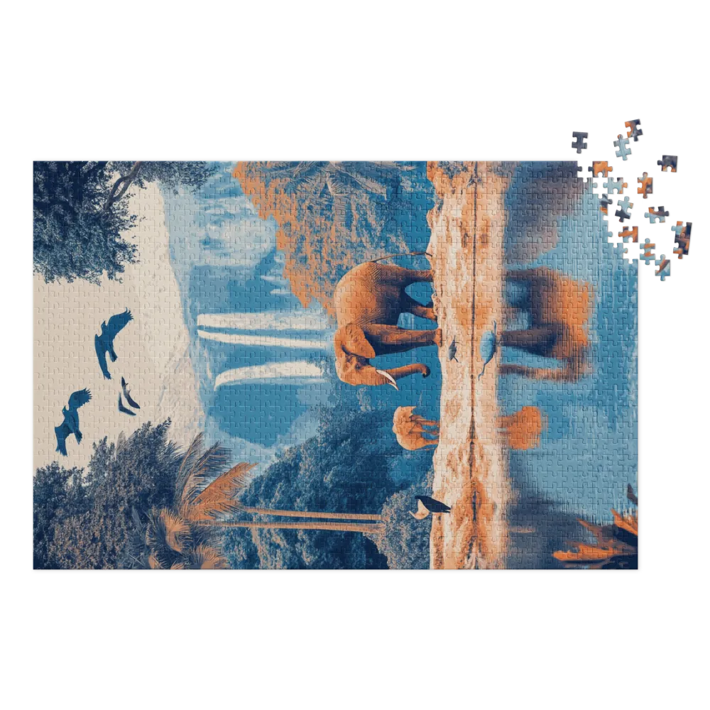 Surreale Elefanten am Wasserfall | Puzzle (252/520 Teile)