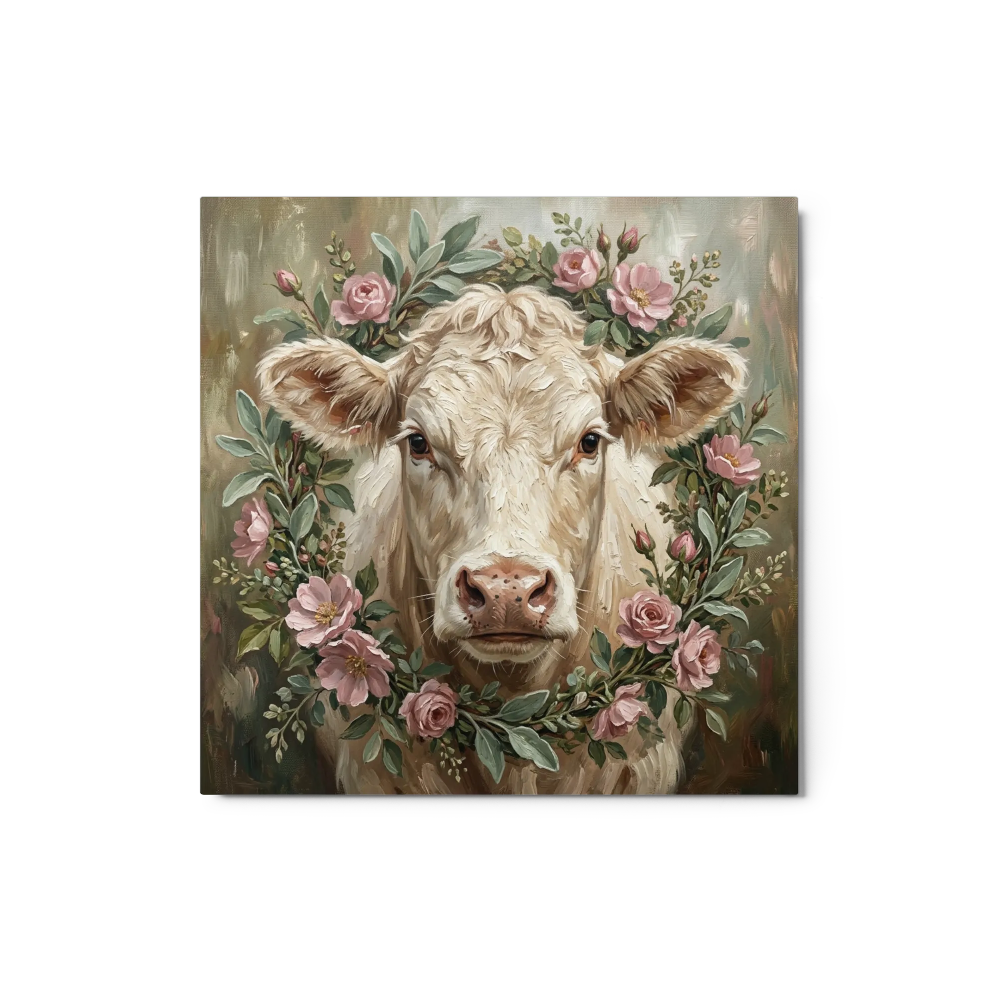 The Floral Cow Portrait 
 Canvas | 8″x 8″