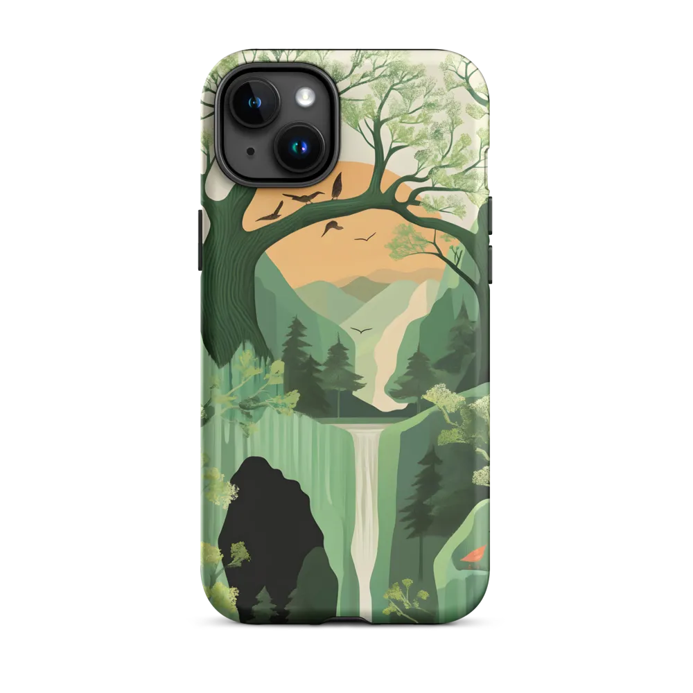 Tranquil Landscape with Waterfall and Trees | Phone Case