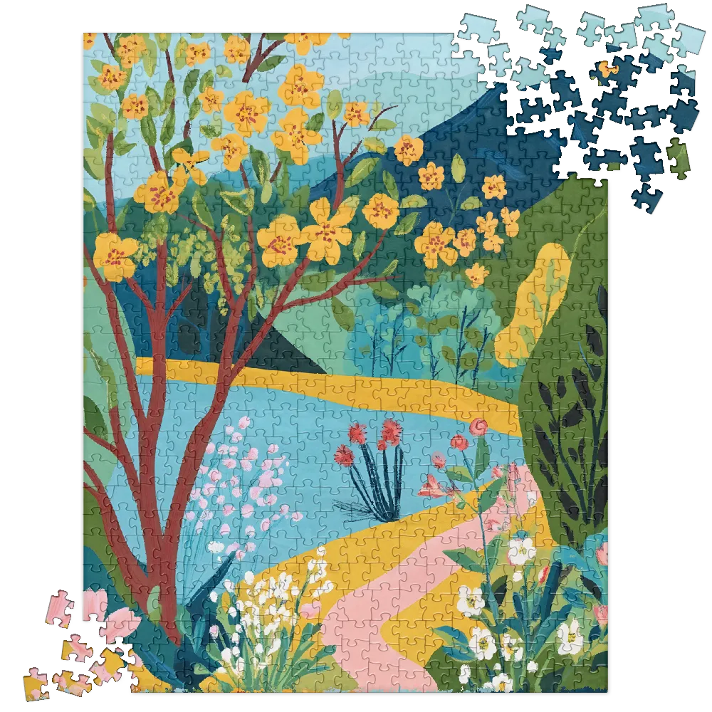 Sunny Path Through Blooming Gardens 
 Jigsaw Puzzle in Tin Box