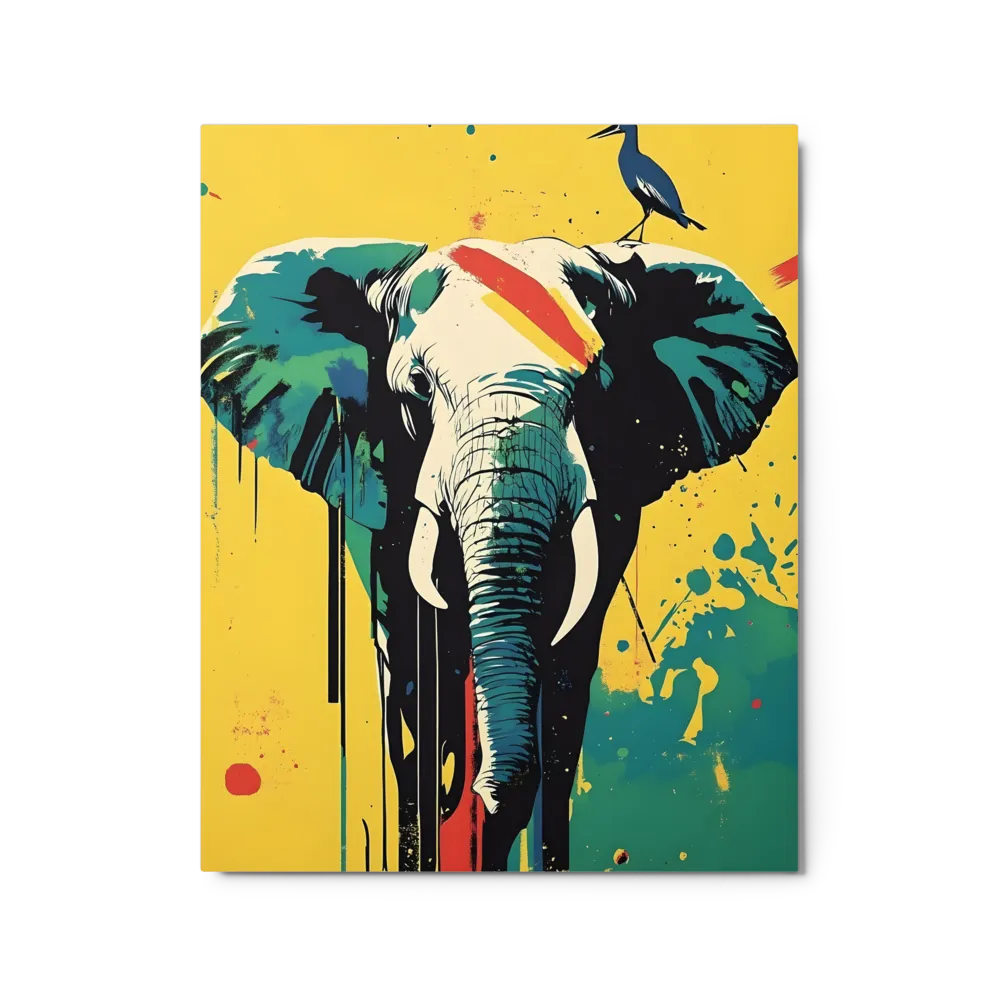 Elephant with Bird on Yellow Background