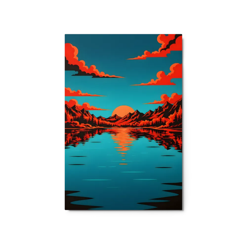 Graphic Sunset Landscape 
 Canvas with Brown Frame