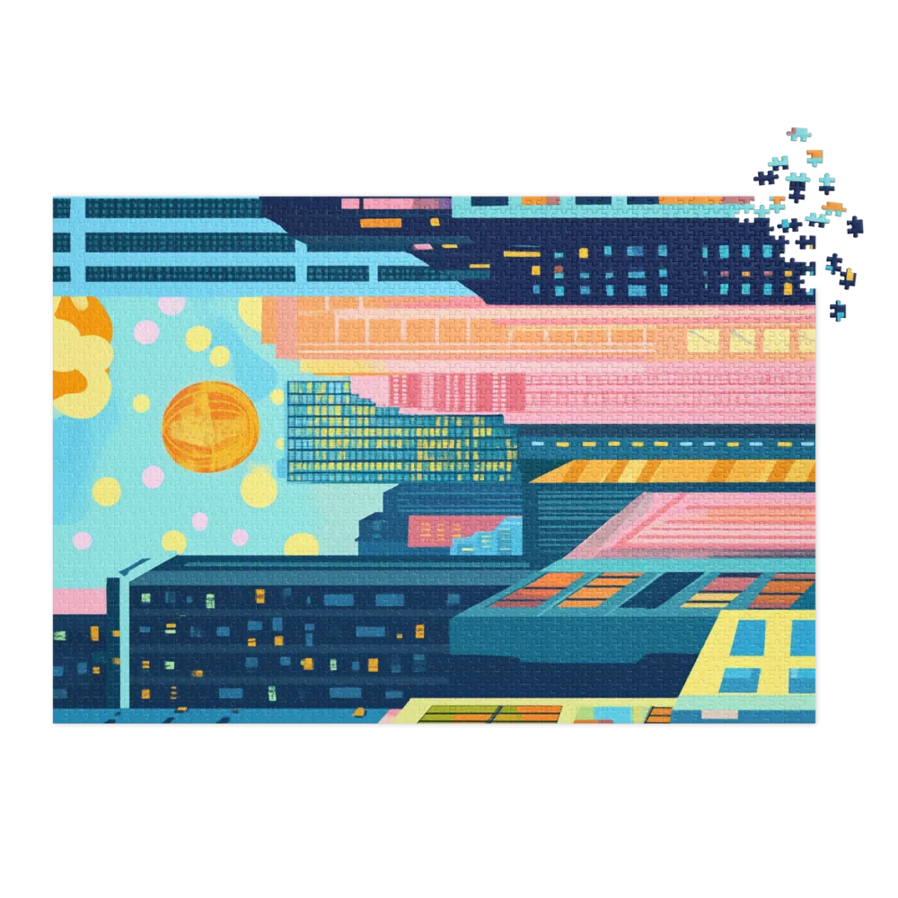 Vibrant Cityscape with Sun
