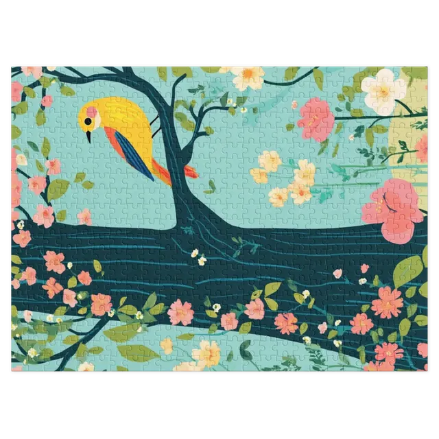 Yellow Bird on Tree with Flowers | Jigsaw Puzzle (252/520 pieces)