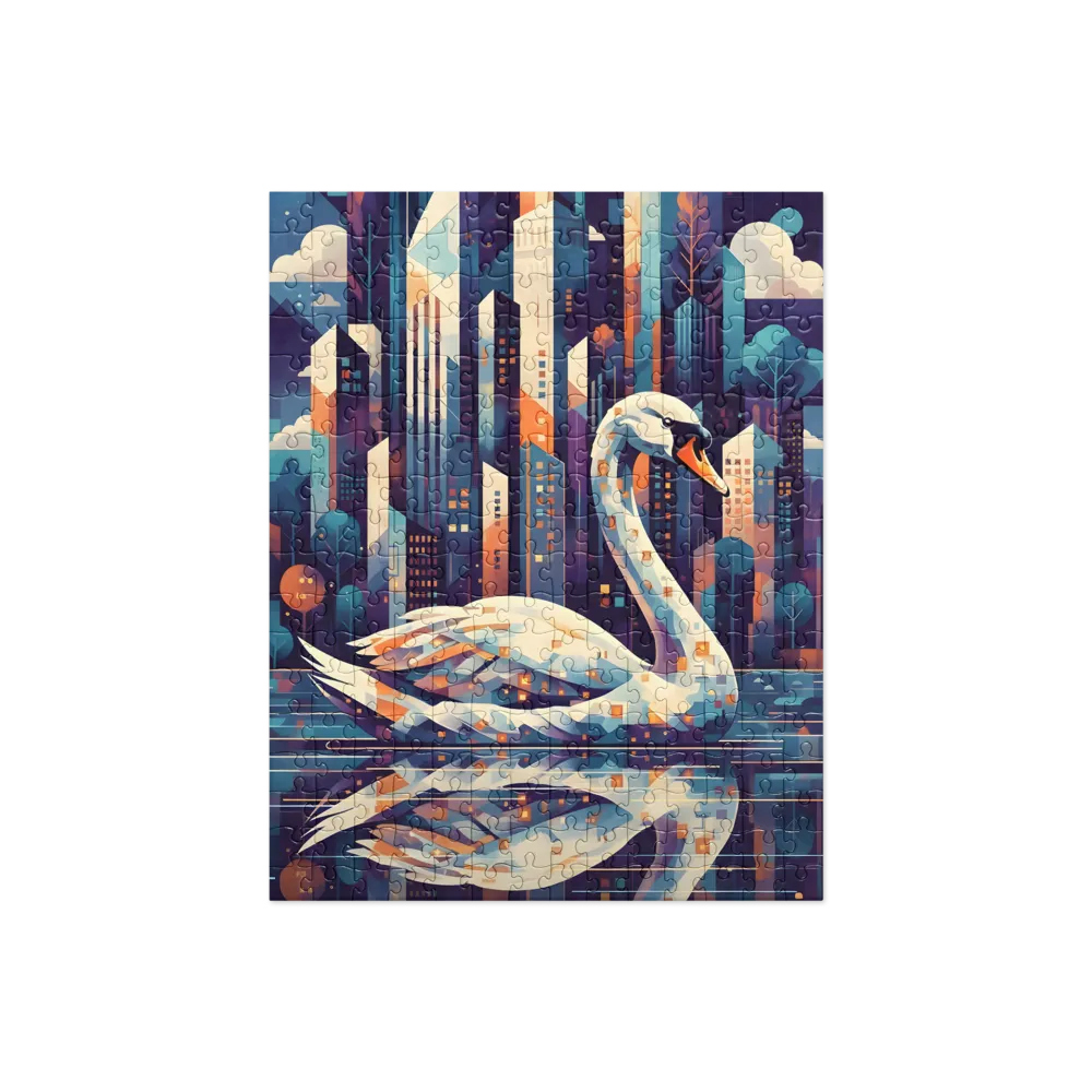 Geometric Swan Cityscape 
 Jigsaw Puzzle in Tin Box