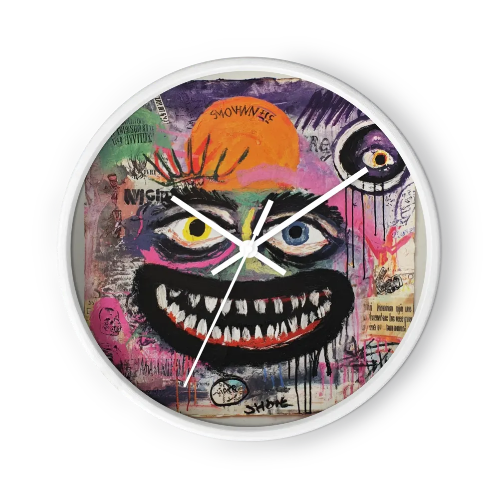 Grinsendes Neo-Expressionistisches Gesicht | Wanduhr