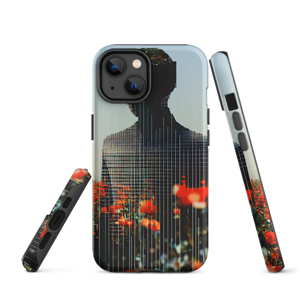 Silhouetted Figure in Red Flower Field | Phone Case