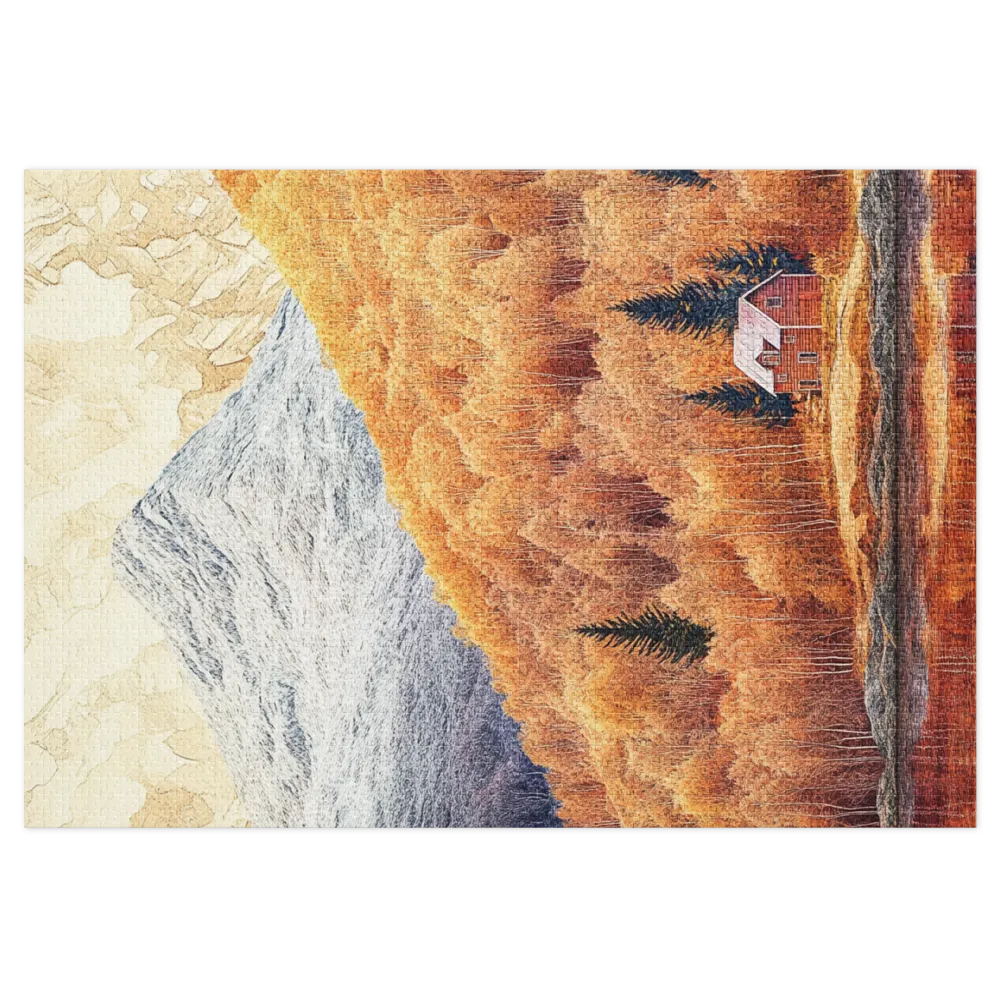 Autumn Landscape with House and Mountains | Jigsaw Puzzle (252/520 pieces)