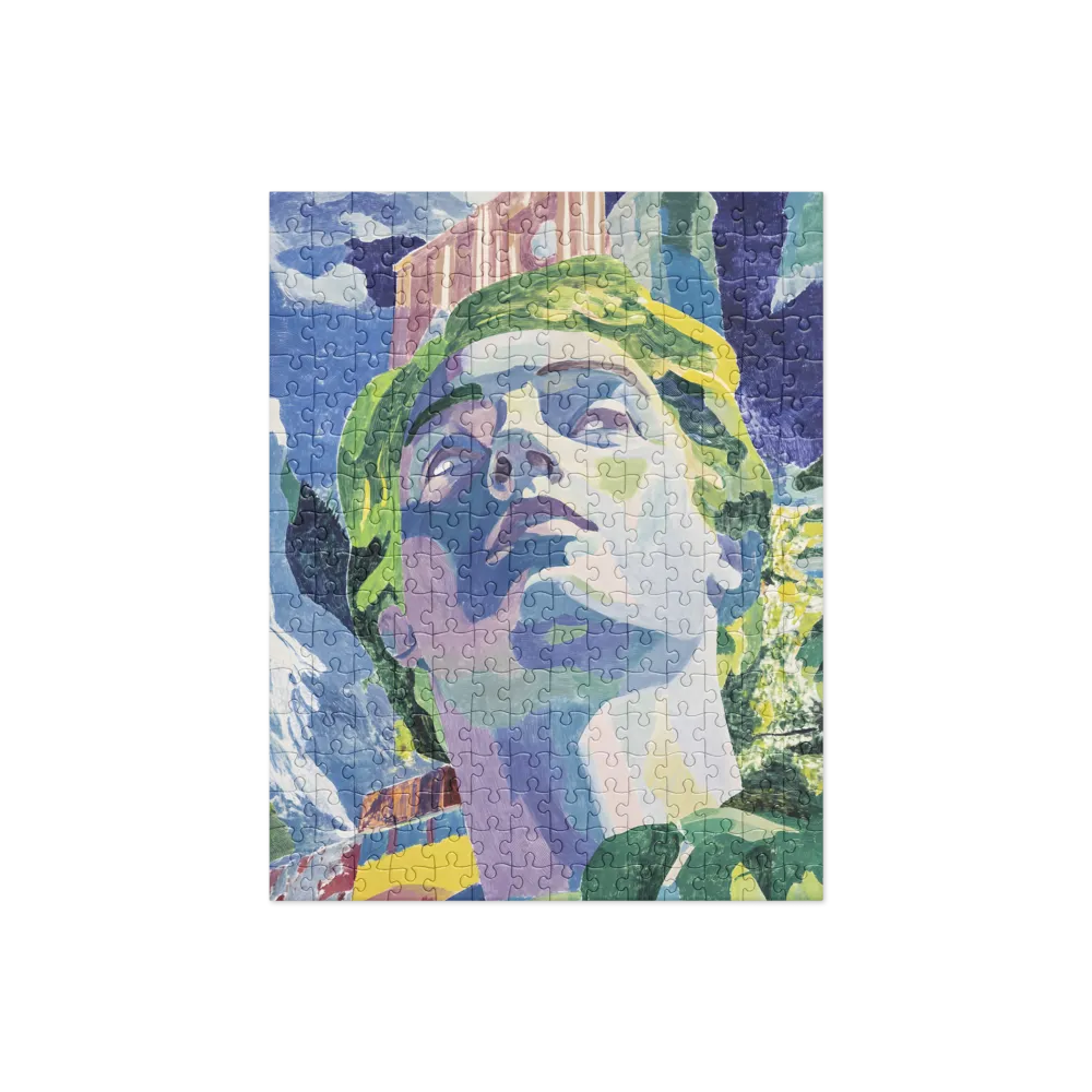 Cubist Bust in Vibrant Landscape 
 Jigsaw Puzzle in Tin Box