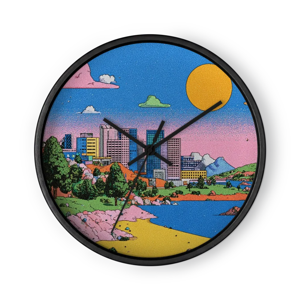 Sun Over Coastal City | Wall Clock