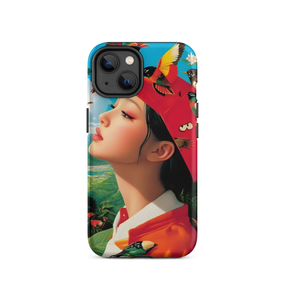 Portrait of Woman with Colorful Birds | Phone Case