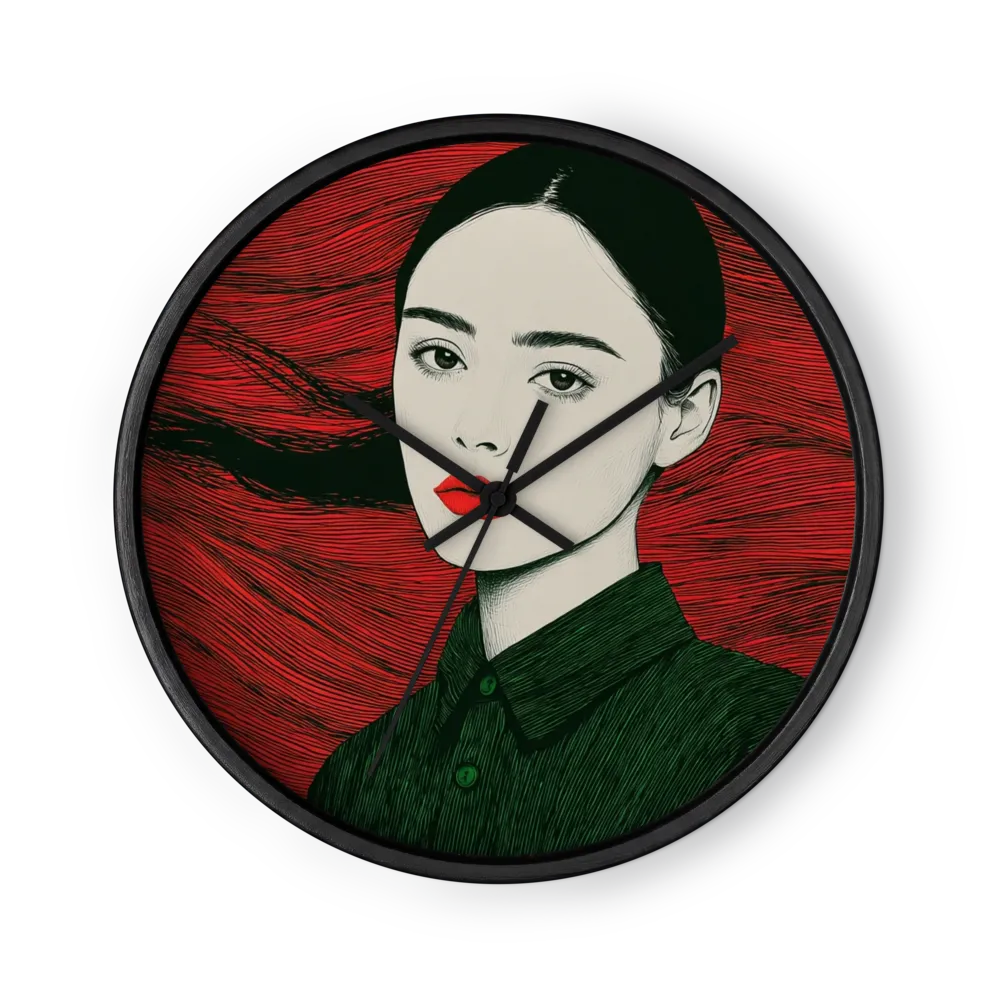 Frau in Rot und Grün | Wanduhr