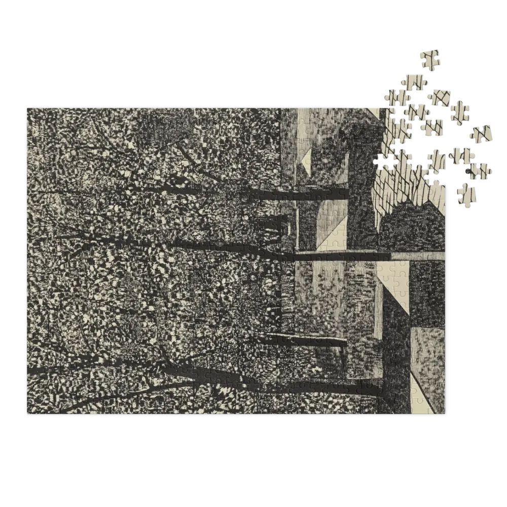 Abstract Black and White Landscape with Trees | Jigsaw Puzzle (252/520 pieces)