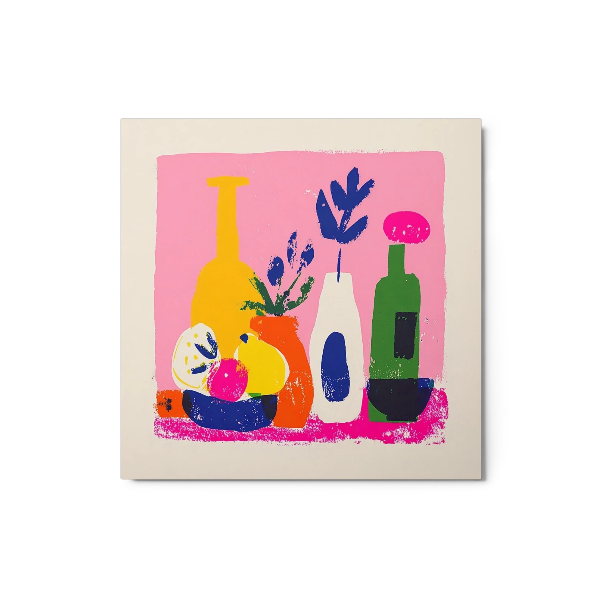 Vibrant Vases and Fruit