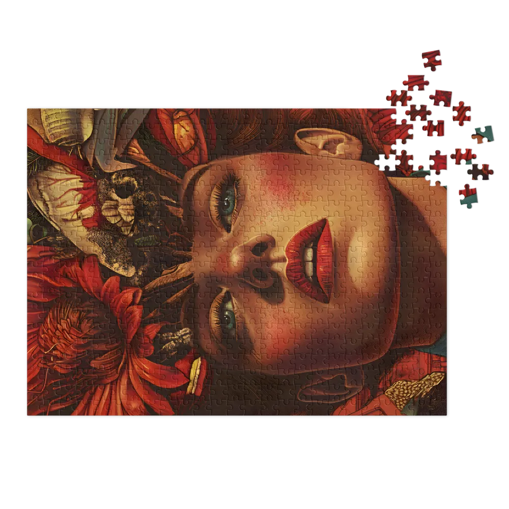 Surreal Portrait of Woman with Flowers
