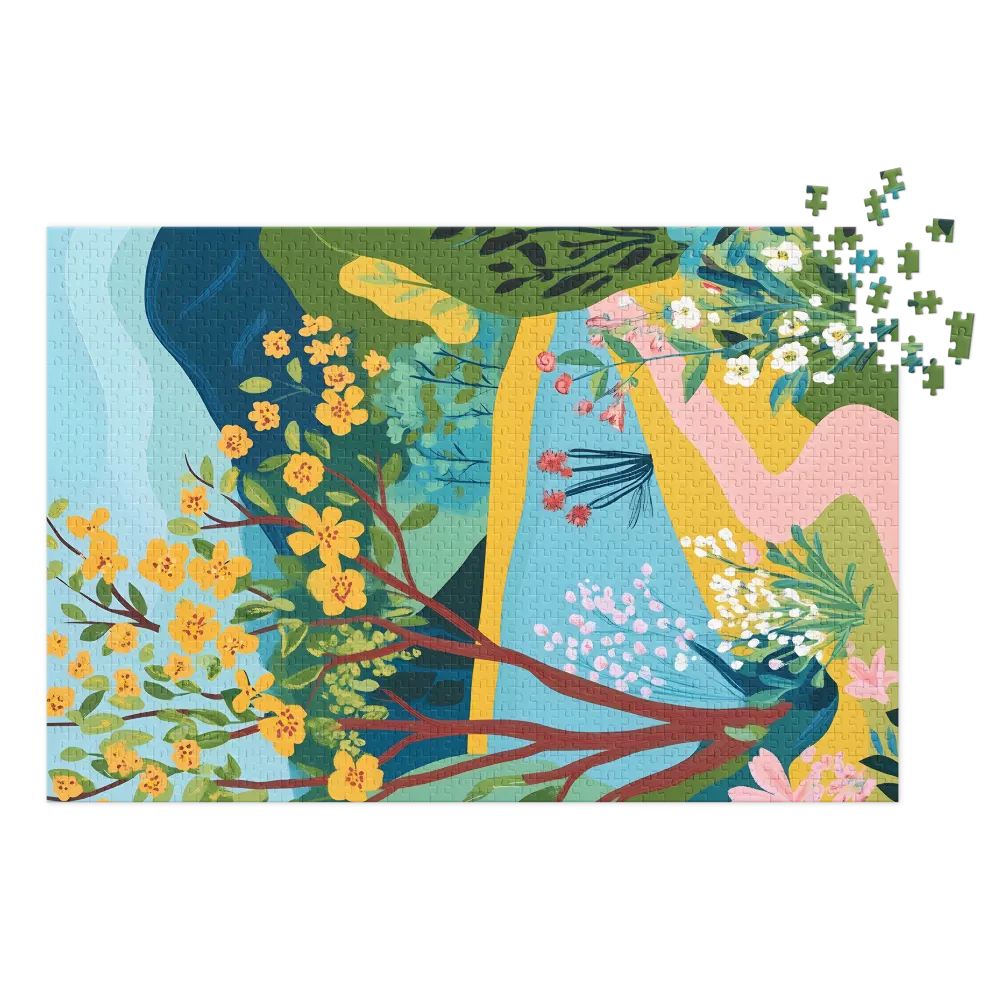 Sunny Path Through Blooming Gardens 
 Jigsaw Puzzle in Tin Box