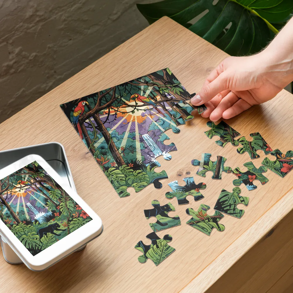 Panther's Jungle Realm 
 Jigsaw Puzzle in Tin Box